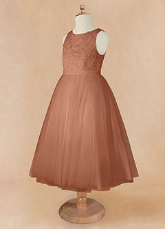 Azazie Calla Flower Girl Dresses Bronzer Ball-Gown Lace Tulle Dress image9
