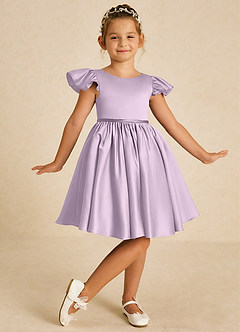 Azazie Sugar Plum Robe Demoiselle D'honneur Fillette Robe Trapèze en Mat Satiné Arc Frostiges Flieder image2