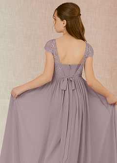 Azazie Silvermist Junior A-Linie Plissee Chiffon Kleid Dämmerung image7