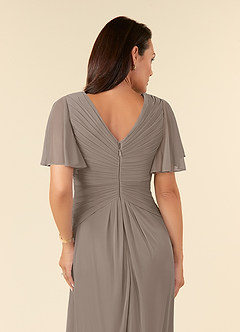 Azazie Emmeline Mère de la mariée Robes Robe Trapèze en Maille Col V plissé Taupe image11