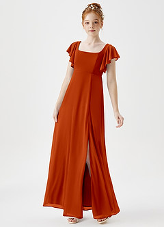 Azazie Bondi Junior A-Linie Seitliche Cut-Outs Gittergewebe Kleid Paprika image3