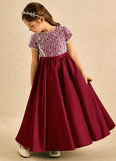 Azazie Cashew Blumenmädchenkleider Ballkleid mit ärmel Matte Satin Kleid Burgunderrot image5