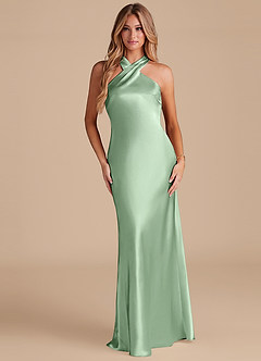Azazie Doretta Bridesmaid Dresses Matcha Mermaid Bow Metallic Satin Dress image1