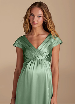 Azazie Allessia Maternity Bridesmaid Dresses A-Line Metallic Satin Floor-Length Dress image7