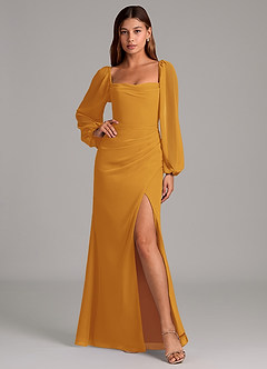 Azazie Brixley Bridesmaid Dresses Butterscotch Mermaid Long Sleeve Chiffon Dress image6