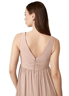 Azazie Yetta Maternity Bridesmaid Dresses A-Line V-Neck Gathered Chiffon Floor-Length Dress image3