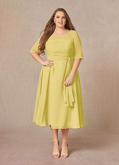 Azazie Naomi Abiti per la Madre della Sposa Abito A-Line in Chiffon Plissettato con Scollo a Barca Canarino image10