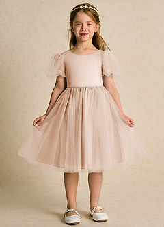 Azazie Duchess Flower Girl Dresses English Rose A-Line with Sleeves Tulle Dress image4