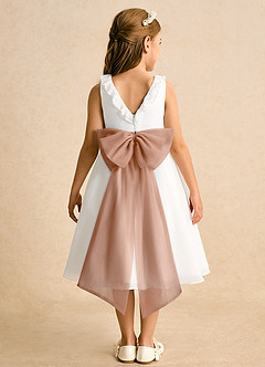 Azazie Dani Abiti da Ragazza di Fiori Abito A-Line in Chiffon Fiocco Avorio Rosa Champagne image7