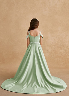 Azazie Jodi Flower Girl Dresses Dusty Sage A-Line Matte Satin Dress image2