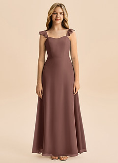 Azazie Mavie Junior Abito A-Line in Chiffon Increspato Espresso image4