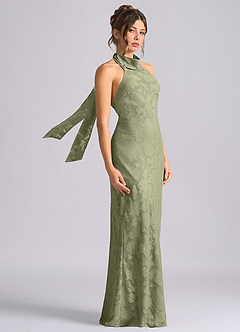 Azazie Velli Brudtärnklänningar Klä av Sjöjungfru i Blommig Utbrändhet Hög hals Pistasch image4