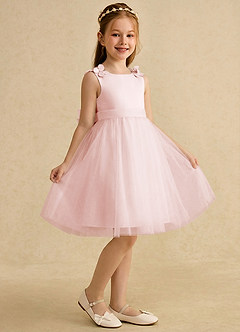 Azazie Lona Flower Girl Klänningar Klä A-Line i Matt satäng Rosett image1