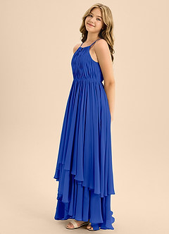 Azazie Elliora Junior Vestido de Azul Real de Gasa de Corte En A con Plisado image6