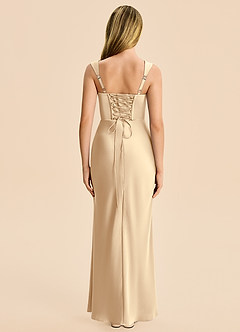 Azazie Lula Junior Robe Fourreau en Satin extensible Plissé Champagne image2