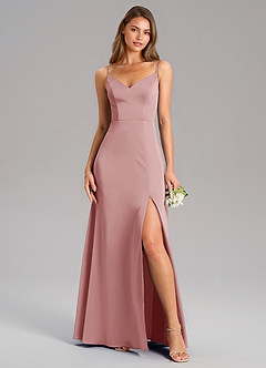 Azazie Talina Final Sale Dusty Rose A-Line Stretch Satin Dress image5