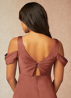 Azazie Rhea Maternity Bridesmaid Dresses A-Line Off-The-Shouler Pleated Stretch Satin Floor-Length Dress image7
