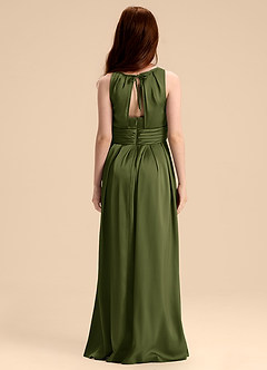 Azazie Bibiane Junior Olive A-Line Pleated Stretch Satin Dress image2