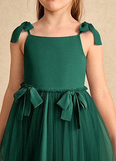 Azazie Jaci Flower Girl Dresses Emerald A-Line Spaghetti Strap Chiffon Dress image7
