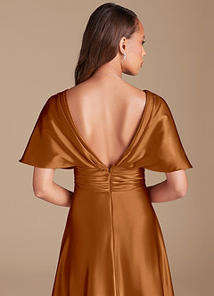 Azazie Pamela Bridesmaid Dresses Copper A-Line Pleated Metallic Satin Dress image7