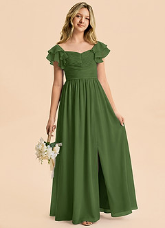 Azazie Anaya Junior Robe Trapèze en Mousseline de soie Décolleté en cœur Olive image5