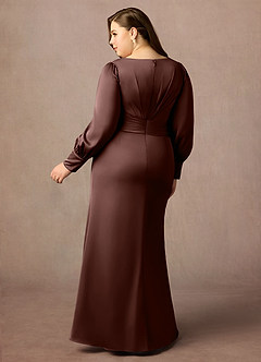 Azazie Petrina Mother of the Bride Dresses Espresso Mermaid Pleated Stretch Satin Dress image7