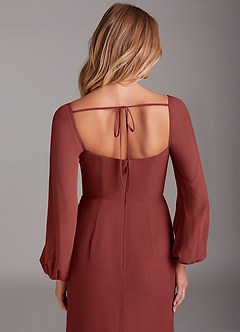 Azazie Charissa Robes de demoiselle d'honneur Robe Fourreau en Mousseline de soie Manches longues Terracotta image2