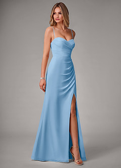 Azazie Haisley Bridesmaid Dresses Powder Blue Sheath Off the Shoulder Chiffon Convertible Dress image6