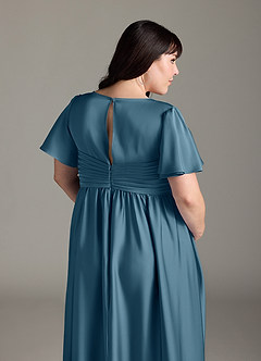 Azazie Verna Maternity Bridesmaid Dresses A-Line Ruched Stretch Satin Floor-Length Dress image10