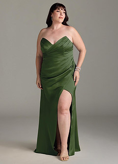 Azazie Yola Robes de demoiselle d'honneur Robe Fourreau Convertible en Satin extensible Plissee mit V-Ausschnitt Genévrier image11
