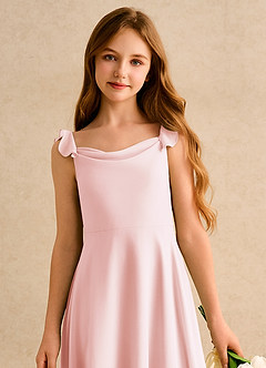 Azazie Puppy Junior Formal Flower Girl Dresses Blushing Pink A-Line Pleated Chiffon Dress image6