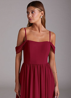 Azazie Calianna Bridesmaid Dresses Burgundy A-Line Off the Shoulder Chiffon Convertible Dress image7
