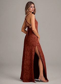 Azazie Aliza Bridesmaid Dresses Terracotta A-Line Floral Burnout Dress image5