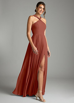 Azazie Afra Bridesmaid Dresses Auburn A-Line Pleated Chiffon Dress image3
