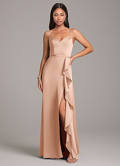 Azazie Naeem Bridesmaid Dresses Rose Gold A-Line Stretch Satin Dress image4