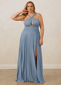 Christian Siriano Bridal for Azazie 1009 Bridesmaid Dresses Dusty Blue A-Line Pleated Chiffon Dress image11