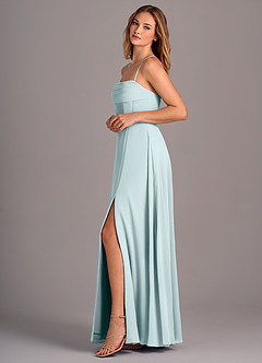 Azazie Carolyn Abiti da Damigella Abito A-Line in Chiffon Plissettato Nebbia image3