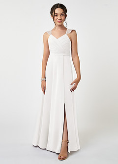 Azazie Emily Junior Vestido de Blanco de Gasa de Corte en A con Volante image1