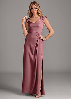 Azazie Laila Robes de demoiselle d'honneur Robe Trapèze en Satin extensible Plissée Améthyste image3