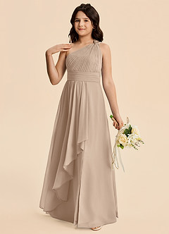 Azazie Skye Junior Taupe A-Line Pleated Chiffon Dress image3