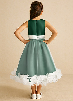 Azazie Stardust Flower Girl Dresses Dark Green A-Line Sleeveless Organza Dress image4
