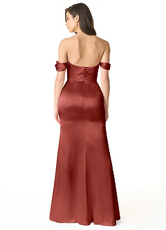 Azazie Liv Bridesmaid Dresses Terracotta Sheath Off the Shoulder Metallic Satin Convertible Dress image3
