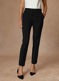 front Whitney Black Refined Weave Performance Full Length Dress Pants