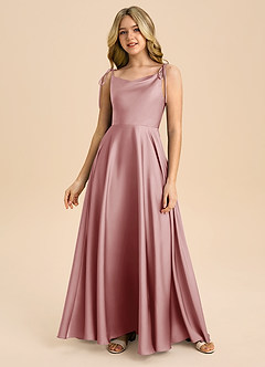 Azazie Popsy Junior Dusty Rose A-Line Bow Stretch Satin Dress image3