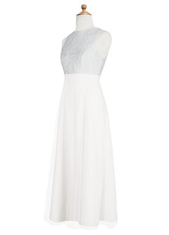 Azazie Albertine Junior White A-Line Lace Chiffon Dress image9