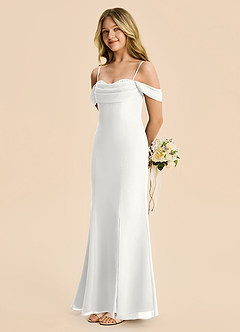 Azazie Nira Junior Vestido Blanco de Gasa de Corte Sirena con Drapeado image3