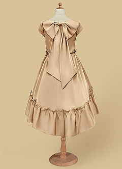 Azazie Lee Flower Girl Dresses Champagne A-Line Bow Stretch Satin Dress image7