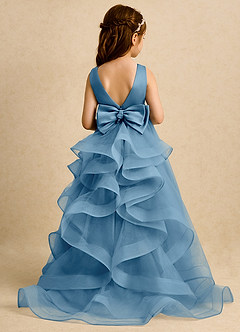 Azazie Lior Robe Demoiselle D'honneur Fillette Robe Princesse en Tulle Plissée Acier Bleuté image1