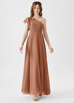 Azazie Arabella Junior Robe Trapèze en Mousseline de soie Rayé Bronze image5