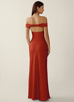 Gwendonme Rust Satin Crystal Linen Prom Dress image2